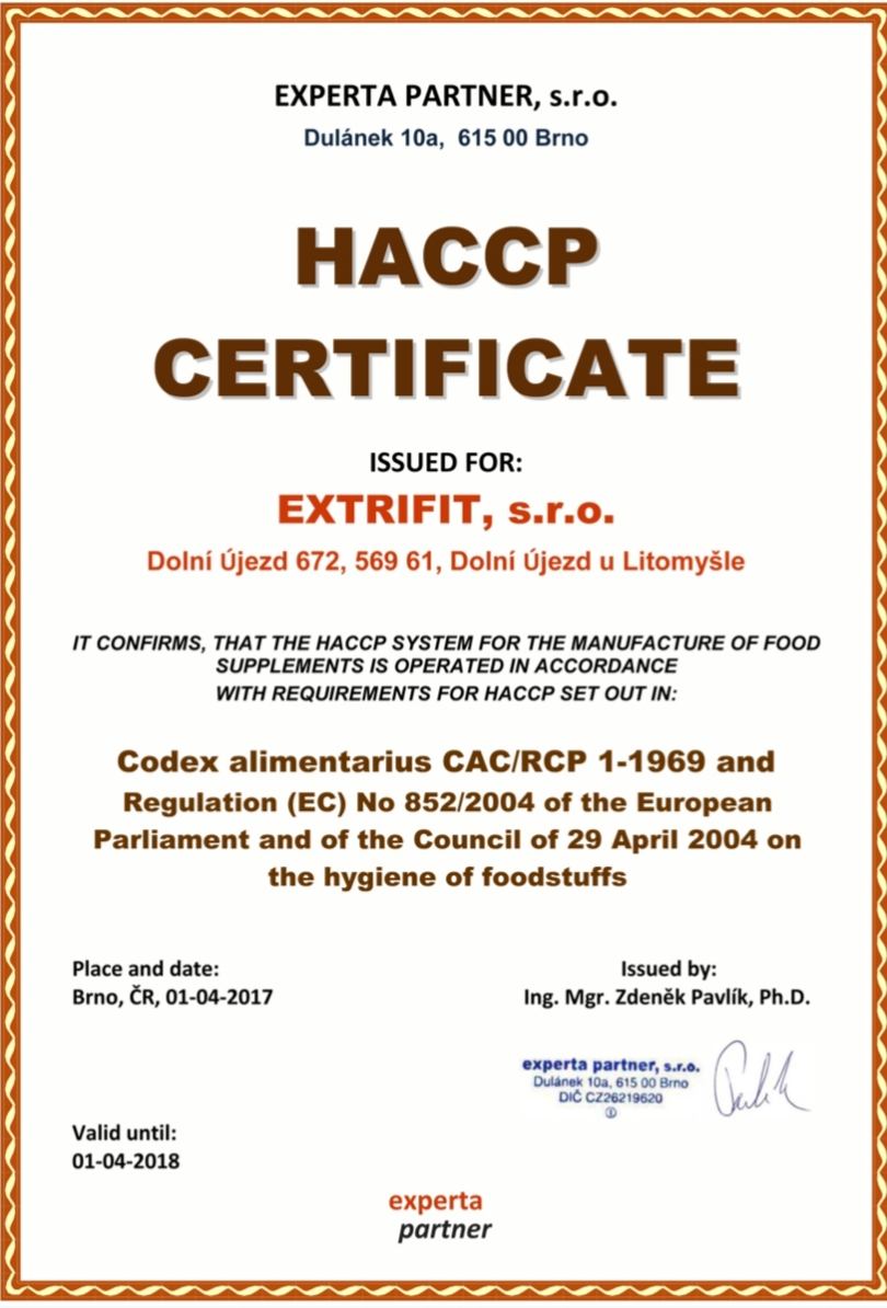 Сертификаты качества на продукцию Extrifit
