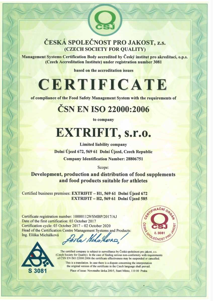 Сертификаты качества на продукцию Extrifit