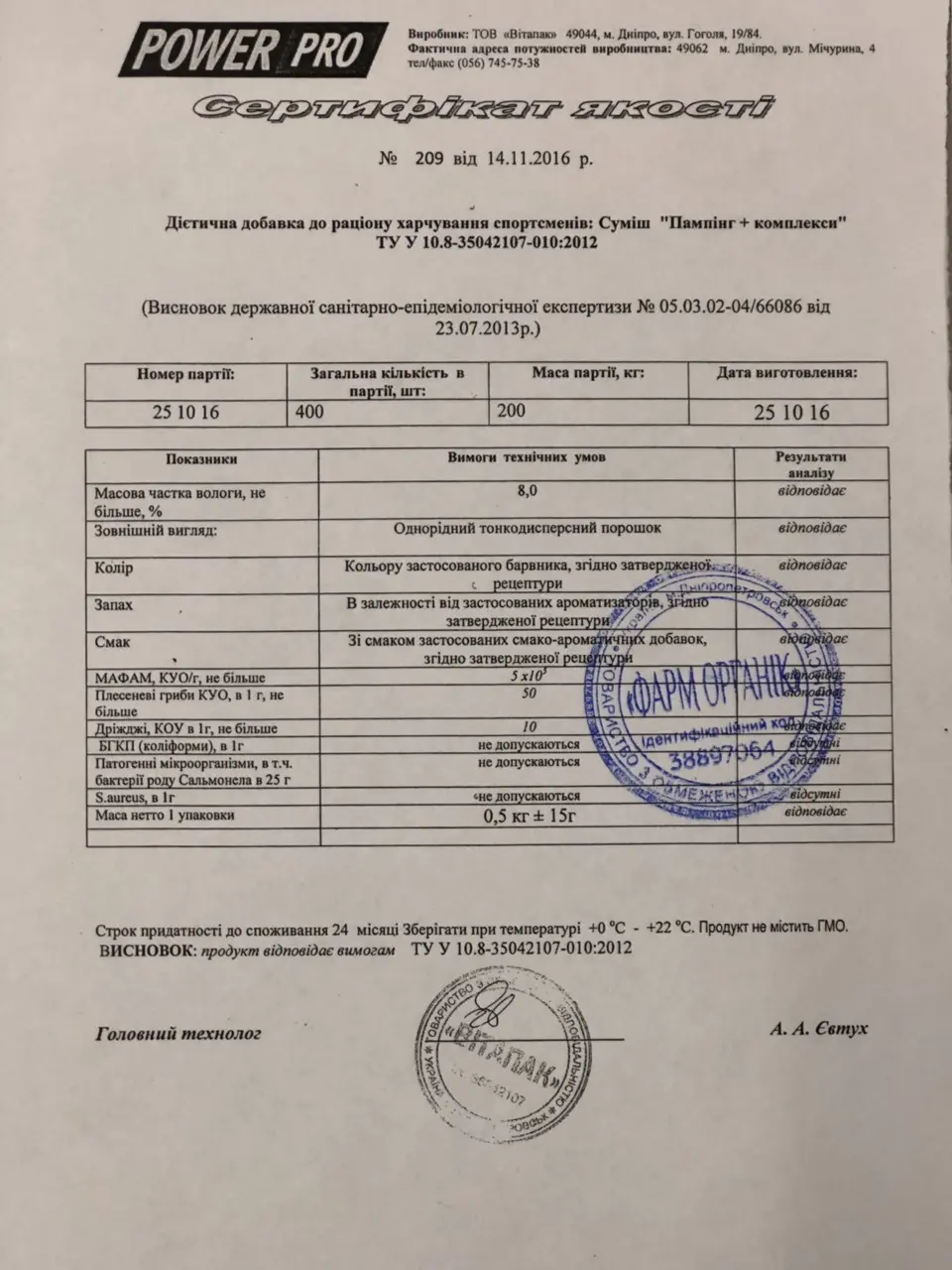 Сертификаты качества на продукцию Power Pro