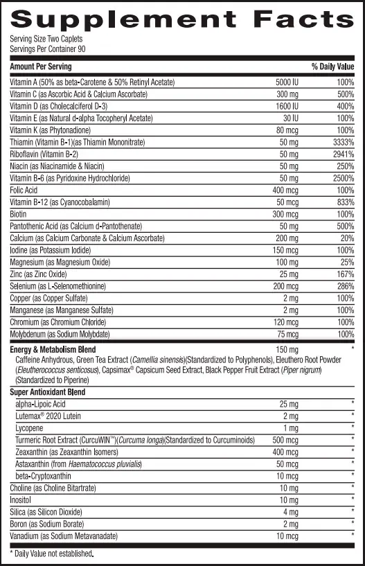 GNC Mega Men Energy & Metabolism 90 caplets facts