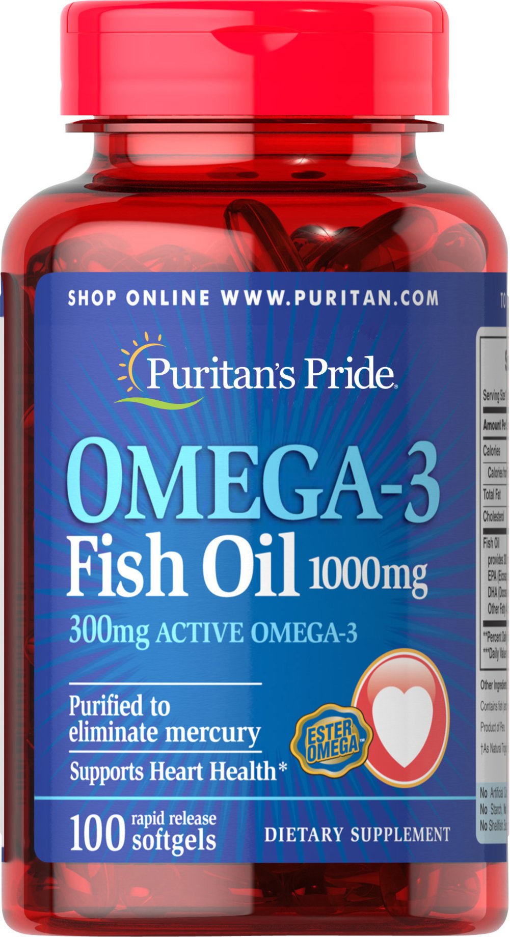 Puritan's Pride Omega-3 Fish Oil 1000 mg 100 softgels купить в Киеве и  Украине, цены, характеристики