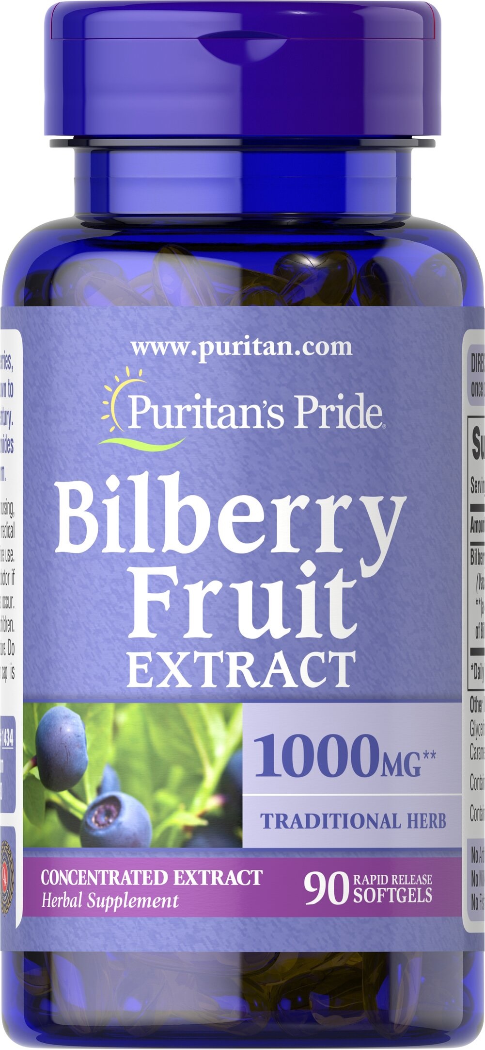 Puritan's pride bilberry fruit extract 1000 mg 90 softgels купити, ціна в Києві та Україні
