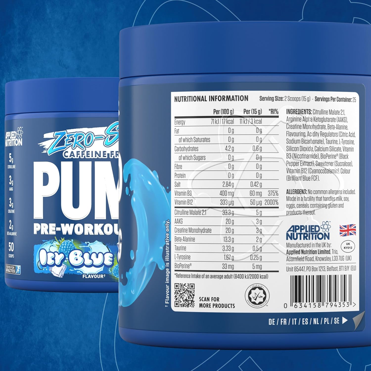 Applied nutrition pump pre - workout 3g zero stim 375 g купить