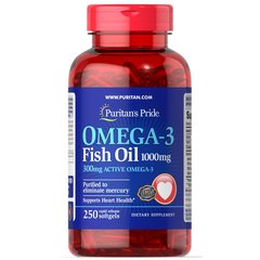 Puritan's Pride Omega-3 Fish Oil 1000 mg 250 softgels, Puritan's Pride Omega-3 Fish Oil 1000 mg 250 softgels  в интернет магазине Mega Mass