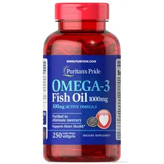 Puritan's Pride Omega-3 Fish Oil 1000 mg 250 softgels, Puritan's Pride Omega-3 Fish Oil 1000 mg 250 softgels  в интернет магазине Mega Mass