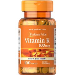 Puritan's Pride Vitamin K 100 mcg 100 tabs, Puritan's Pride Vitamin K 100 mcg 100 tabs  в интернет магазине Mega Mass