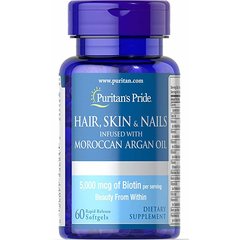 Puritan's Pride Hair Skin & Nails with Moroccan Argan Oil 60 softgels, image 