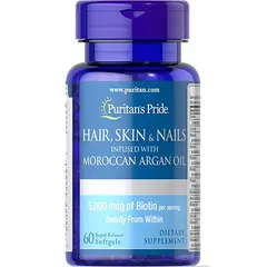 Puritan's Pride Hair Skin & Nails with Moroccan Argan Oil 60 softgels, Puritan's Pride Hair Skin & Nails with Moroccan Argan Oil 60 softgels  в интернет магазине Mega Mass