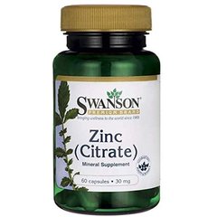 Swanson Zinc (Citrate) 30 mg 60 caps, image 
