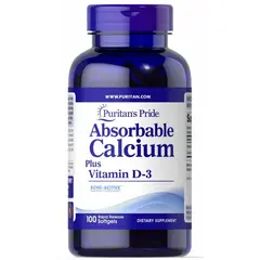 Puritan's Pride Absorbable Calcium + Vitamin D-3 1300 mg/25 mcg 100 Softgels, image 