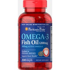Puritan's Pride Omega-3 Fish Oil 1200 mg 200 softgels, image 