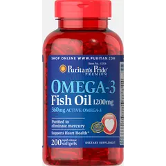Puritan's Pride Omega-3 Fish Oil 1200 mg 200 softgels, Puritan's Pride Omega-3 Fish Oil 1200 mg 200 softgels  в интернет магазине Mega Mass
