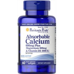 Puritan's Pride Absorbable Calcium Magnesium + Vitamin D3 60 softgels, image 