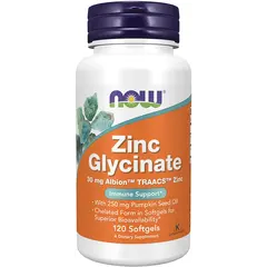 NOW ZINC GLYCINATE 30mg 120 softgels, image 