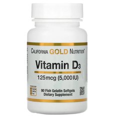 California Gold Nutrition Vitamin D3 125 mcg 5,000 IU 90 softgels, image 