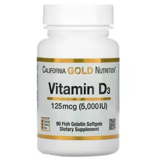 California Gold Nutrition Vitamin D3 125 mcg 5,000 IU 90 softgels, California Gold Nutrition Vitamin D3 125 mcg 5,000 IU 90 softgels  в интернет магазине Mega Mass