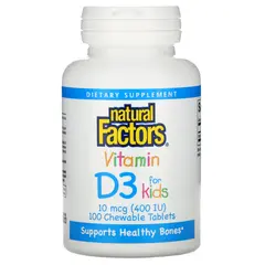 Natural Factors Vitamin D-3 for Kids 10 mcg 100 chewable Tablets, Natural Factors Vitamin D-3 for Kids 10 mcg 100 chewable Tablets  в интернет магазине Mega Mass