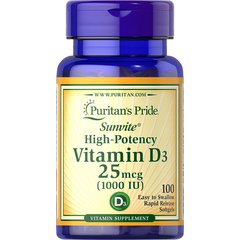Puritan's Pride Vitamin D3 25 mcg/1000 IU 100 softgels, image 