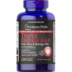 Puritan's Pride Maximum Strength Triple Omega 3-6-9 Fish, Flax Oils 120 softgels, Puritan's Pride Maximum Strength Triple Omega 3-6-9 Fish, Flax Oils 120 softgels  в интернет магазине Mega Mass