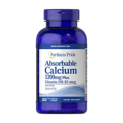Puritan's Pride Absorbable Calcium + Vitamin D-3 200 Softgels, image 