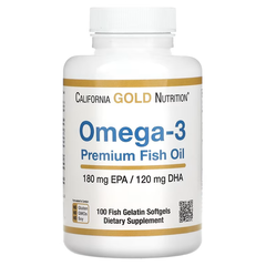 California Gold Nutrition Omega-3 Premium Fish Oil 100 softgels, California Gold Nutrition Omega-3 Premium Fish Oil 100 softgels  в интернет магазине Mega Mass
