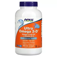 NOW Ultra Omega 3-D + D3 180 softgels, NOW Ultra Omega 3-D + D3 180 softgels  в интернет магазине Mega Mass