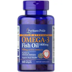 Puritan's Pride Triple Strength Omega-3 Fish Oil 1400 mg (950 mg Active Omega-3) 60 softgels, Фасовка: 60 softgels, Puritan's Pride Triple Strength Omega-3 Fish Oil 1400 mg (950 mg Active Omega-3) 60 softgels, Фасовка: 60 softgels  в интернет магазине Mega Mass
