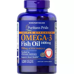 Puritan's Pride Triple Strength Omega-3 Fish Oil 1400 mg (950 mg Active Omega-3) 120 softgels, Фасовка: 120 softgels, image 
