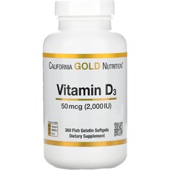 California Gold Nutrition Vitamin D3 50 mcg (2,000 IU) 360 softgels, California Gold Nutrition Vitamin D3 50 mcg (2,000 IU) 360 softgels  в интернет магазине Mega Mass