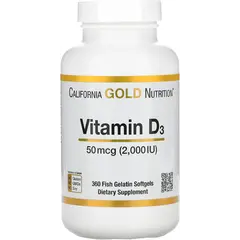California Gold Nutrition Vitamin D3 50 mcg (2,000 IU) 360 softgels, Фасування: 360 softgels, Концентрація: 2000 IU, Коцентрація: 2000 UI, image 