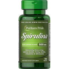 Puritan's Pride Spirulina 500 mg 100 tabs, Puritan's Pride Spirulina 500 mg 100 tabs  в интернет магазине Mega Mass