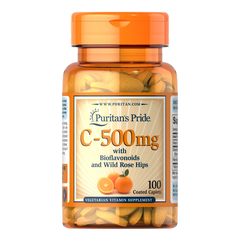 Puritan's Pride Vitamin C-500 mg with Bioflavonoids and Rose Hips 100 tabs, Фасовка: 100 tabs, Концентрація: 500 mg, Коцентрація: 500 mg, image 