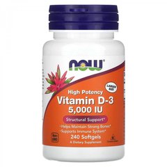 NOW Vitamin D-3 5000 IU 240 softgels, Фасовка: 240 softgels, Концентрація: 5000 IU, Коцентрація: 5000 UI, image 