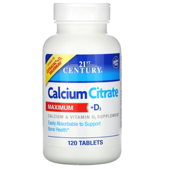 21st Century Calcium Citrate Maximum + D3 120 tabs, image 
