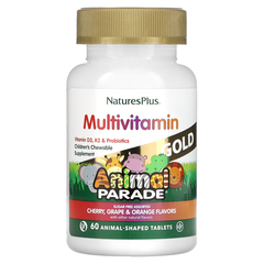 Nature's Plus Animal Parade Gold Children`s Multi-Vitamin & Mineral 60 tabs Cherry, Grape, Orange, image 