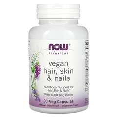 NOW Vegan Hair skin & nails 90 caps, NOW Vegan Hair skin & nails 90 caps  в интернет магазине Mega Mass
