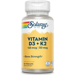 Solaray Vitamin D3 + K2 (125 mcg + 50 mcg) 60 caps, Фасування: 60 caps, Коцентрація: 5000 UI, image 