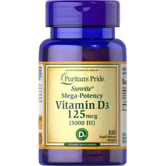 Puritan's Pride Vitamin D3 125 mcg/5000 IU 100 softgels, Фасування: 100 softgels, Концентрація: 5000 IU, image 