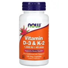 NOW Vitamin D-3 & K-2 1000 IU / 45 mcg 120 caps, Фасування: 120 caps, Концентрація: 1000 IU, image 