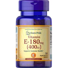 Puritan's Pride E-180 mg (400 IU) 50 softgels, Фасування: 50 softgels, Коцентрація: 180 mcg, image 