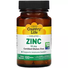 Country Life Zinc Chelated 50 mg 100 tabs, image 