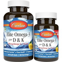 Carlson Elite Omega 3 plus D&K 700 mg 60 +30 softgels, Carlson Elite Omega 3 plus D&K 700 mg 60 +30 softgels  в интернет магазине Mega Mass