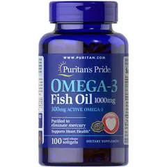 Puritan's Pride Omega-3 Fish Oil 1000 mg 100 softgels, image 