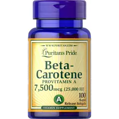Puritan’s Pride Beta-Carotene 7500 mcg 100 softgels, Фасування: 100 softgels, Концентрація: 7500 mcg, Коцентрація: 7.500 mcg, image 
