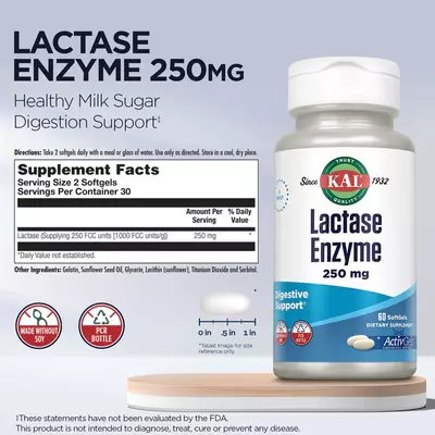 KAL Lactase Enzyme 250 mg 60 softgels, KAL Lactase Enzyme 250 mg 60 softgels , изображение 4 в интернет магазине Mega Mass