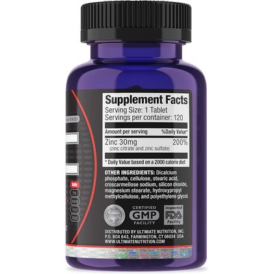 Ultimate Nutrition Zinc 30 mg 120 tabs, image , зображення 2