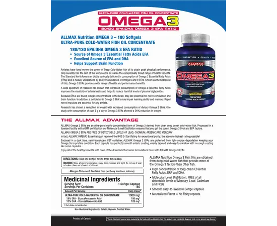 AllMax Omega 3 180 caps, AllMax Omega 3 180 caps , изображение 2 в интернет магазине Mega Mass