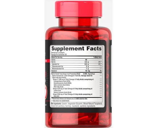 Puritan's Pride Triple Omega 3-6-9 Fish, Flax & Borage Oils 60 softgels, Puritan's Pride Triple Omega 3-6-9 Fish, Flax & Borage Oils 60 softgels , изображение 2 в интернет магазине Mega Mass
