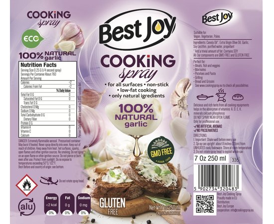Best Joy Cooking Spray 250 ml Natural Garlic, image , зображення 2