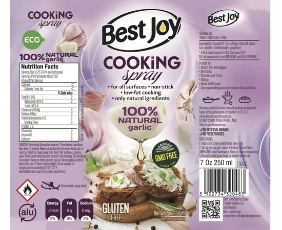 Best Joy Cooking Spray 250 ml Natural Garlic, Best Joy Cooking Spray 250 ml Natural Garlic , изображение 2 в интернет магазине Mega Mass